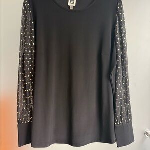 Anne Klein Black Blouse with Gold Dot Sleeves